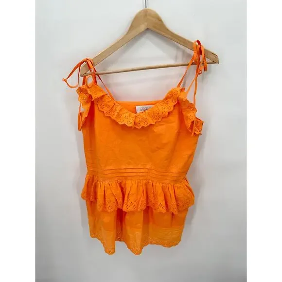 MARE MARE x ANTHROPOLOGIE Orange Tie-Strap Tiered Eyelet Top // M - Picture 4 of 10